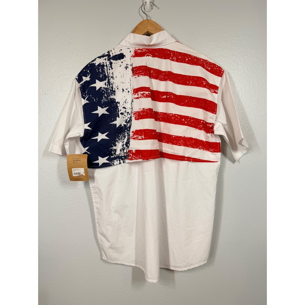 Magellan Outdoors Fishing Shirt Mens S White SS American Flag Vented UPF 30